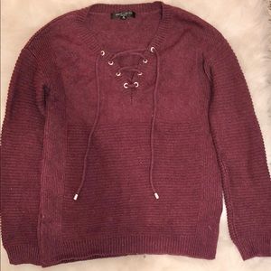 Red lace up sweater